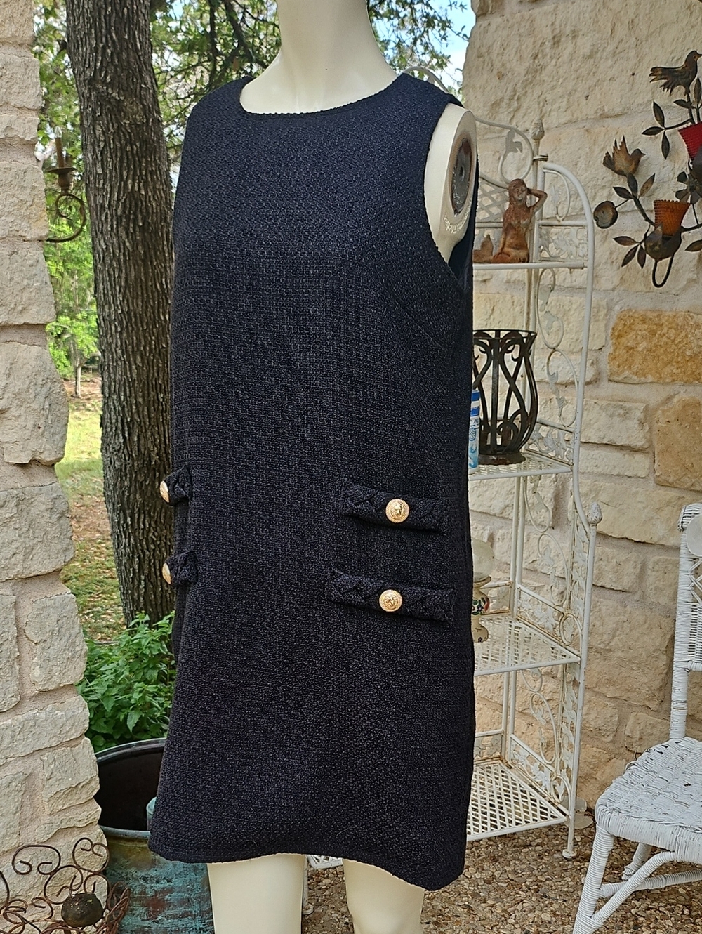 Tuckernuck Style Black Tweed Jackie Mini Dress Gold Lion Head Buttons Small - Picture 2 of 10